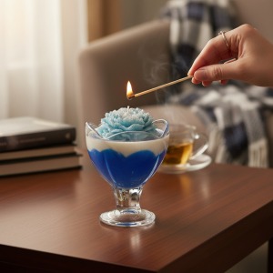 Soya wax cam cup mum mavi şakayık